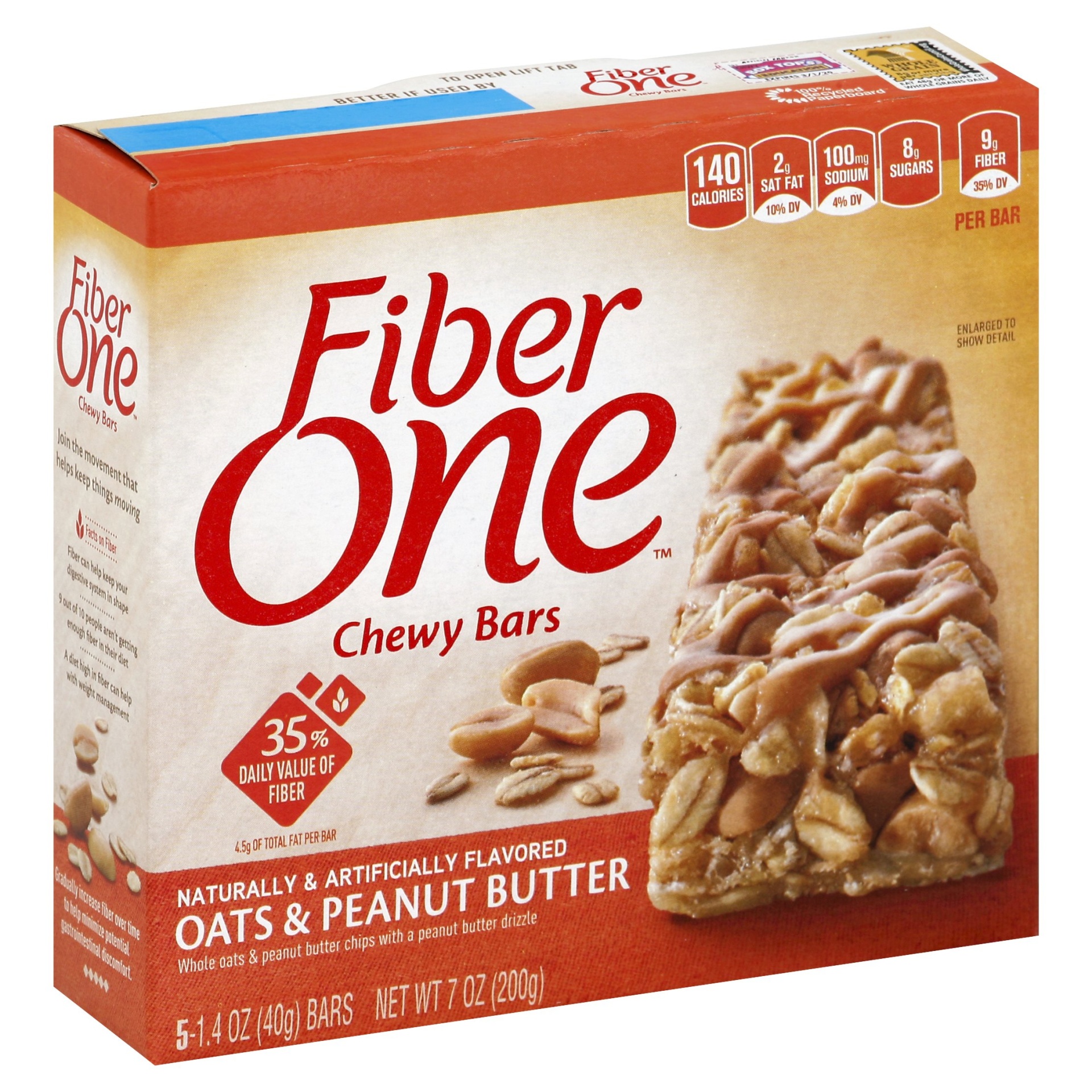 slide 1 of 1, Fiber One Oats & Peanut Butter Chewy Bars, 5 ct