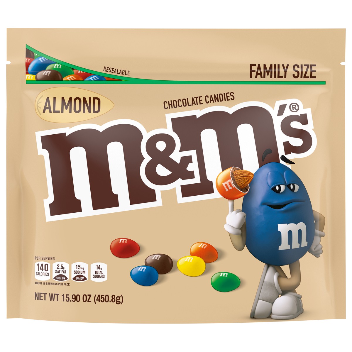 slide 1 of 8, M&M'S, Almond Chocolate Candy, 15.9 Oz Bag, 15 oz