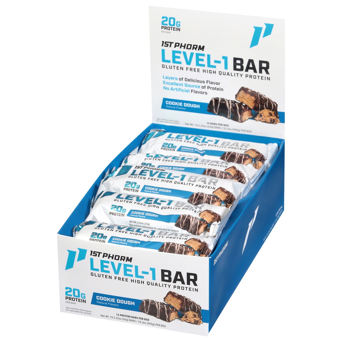 slide 4 of 4, 1st Phorm Cookie Dough Level-1 Bar 15 - 2.22 oz Bars, 15 ct