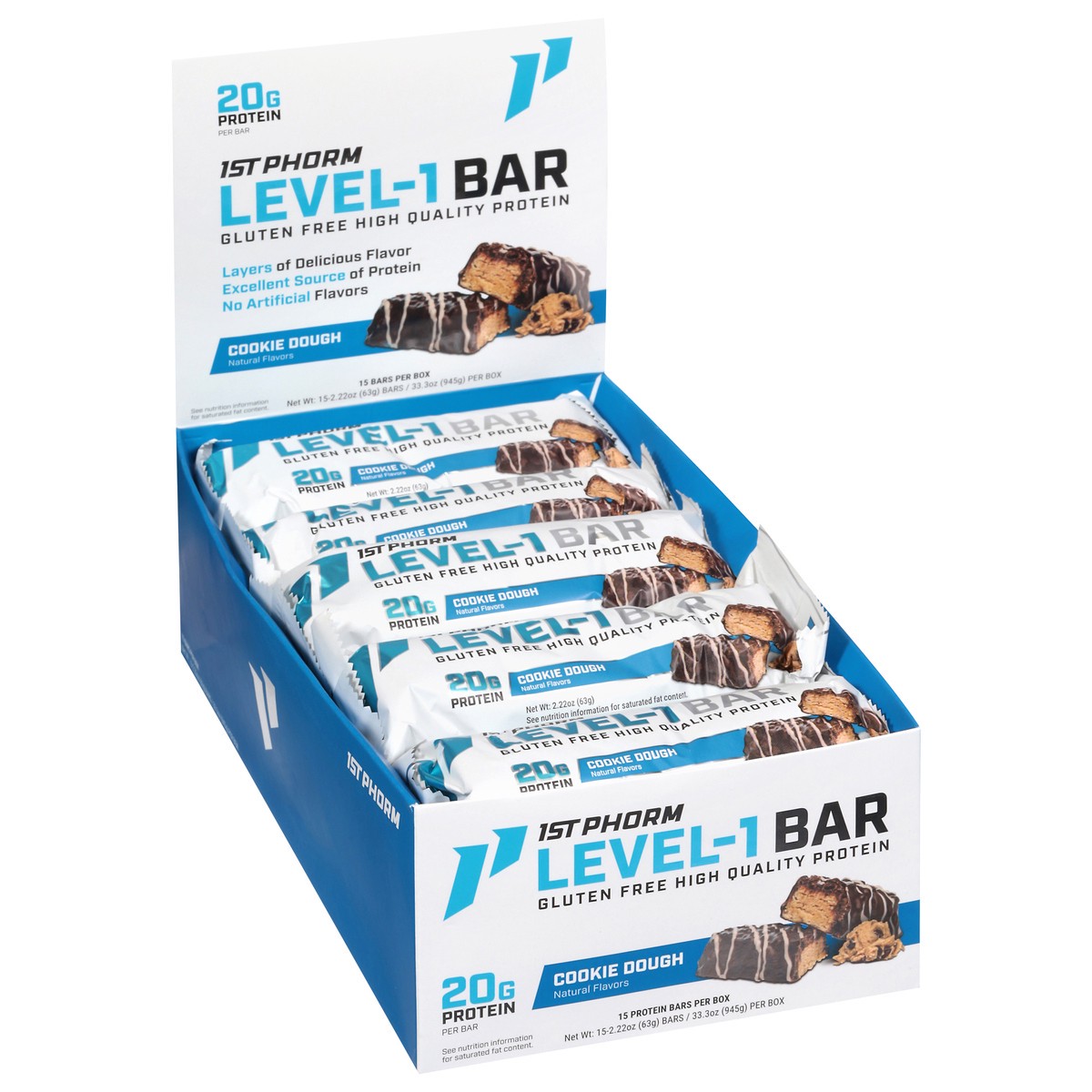 slide 2 of 4, 1st Phorm Cookie Dough Level-1 Bar 15 - 2.22 oz Bars, 15 ct