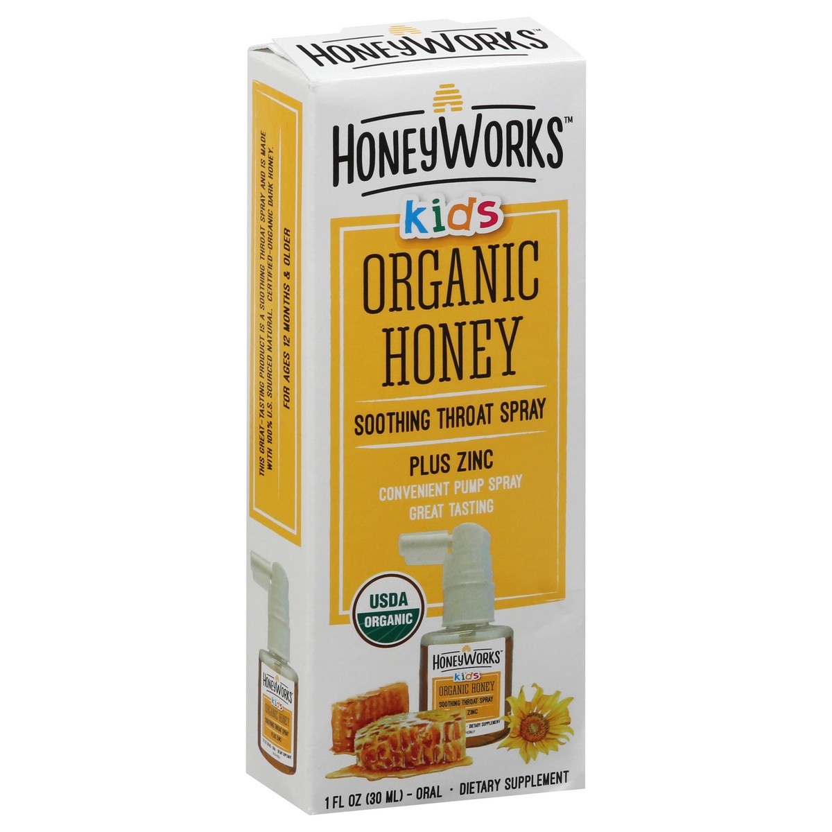 slide 2 of 9, Honeyworks Organic Kids Honey Soothing Throat Spray 1 fl oz, 1 fl oz