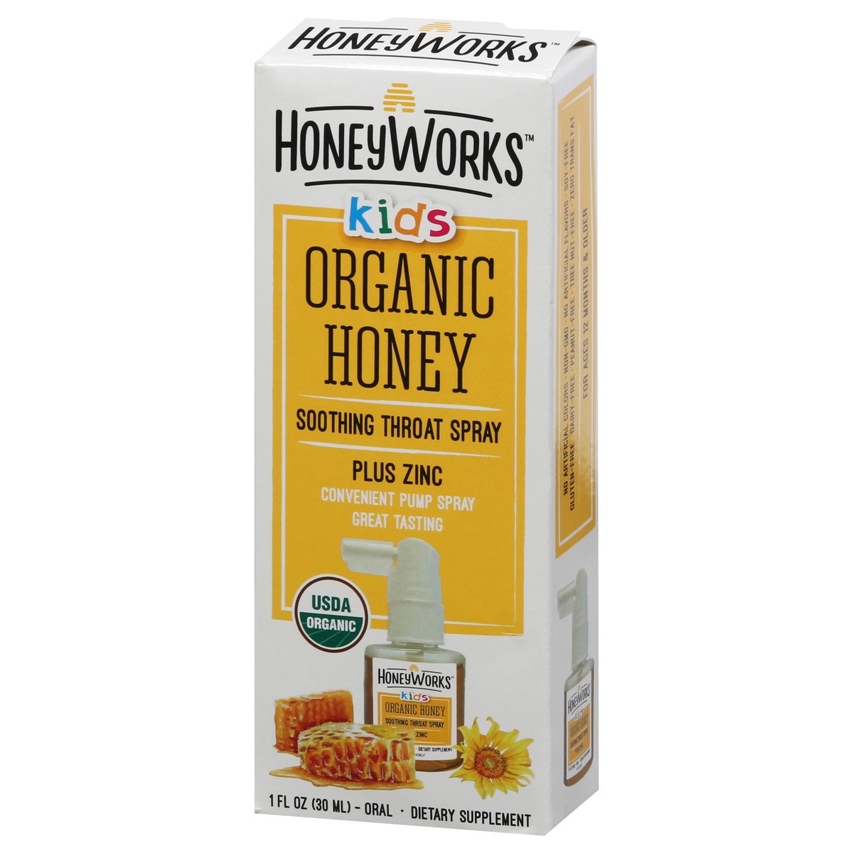 slide 3 of 9, Honeyworks Organic Kids Honey Soothing Throat Spray 1 fl oz, 1 fl oz