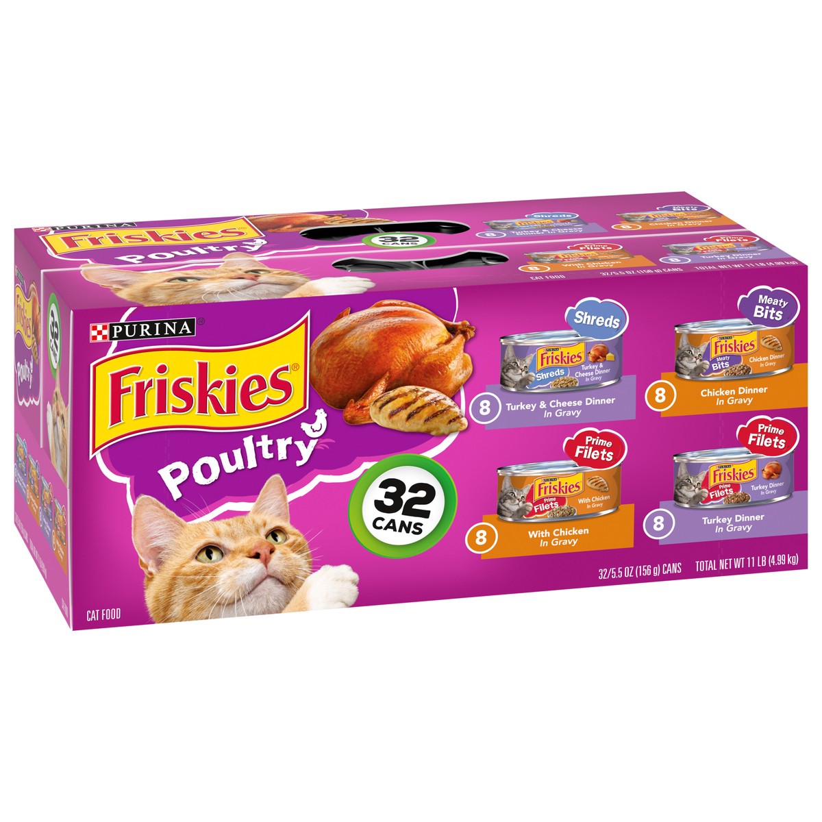 slide 8 of 9, Friskies Purina Friskies Gravy Wet Cat Food Variety Pack, Poultry Shreds, Meaty Bits & Prime Filets, 11 lb