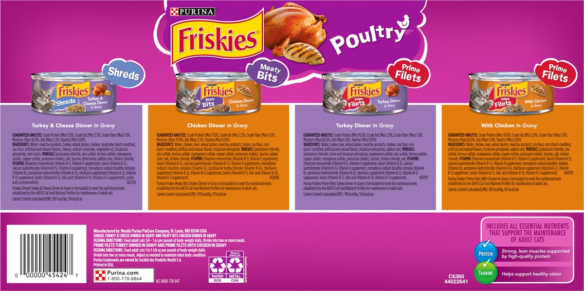 slide 5 of 9, Friskies Purina Friskies Gravy Wet Cat Food Variety Pack, Poultry Shreds, Meaty Bits & Prime Filets, 11 lb