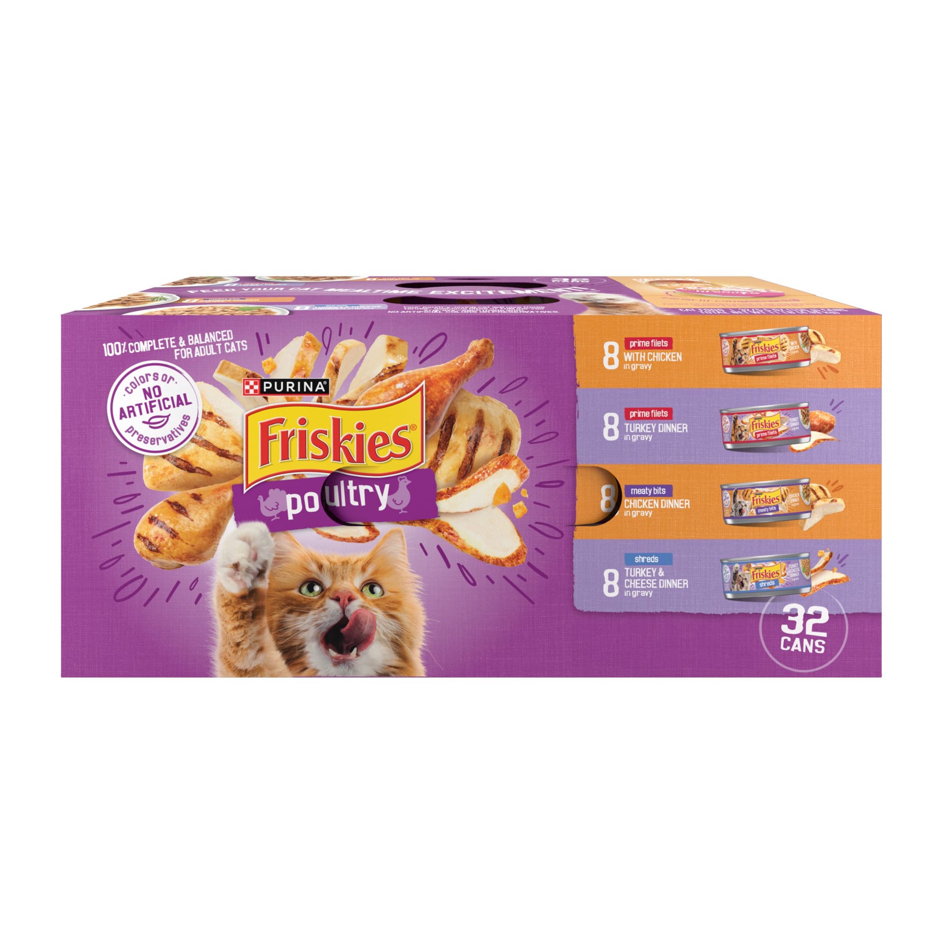 slide 1 of 9, Friskies Purina Friskies Gravy Wet Cat Food Variety Pack, Poultry Shreds, Meaty Bits & Prime Filets, 11 lb