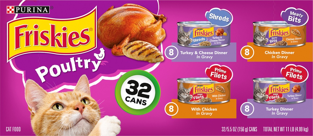 slide 9 of 9, Friskies Purina Friskies Gravy Wet Cat Food Variety Pack, Poultry Shreds, Meaty Bits & Prime Filets, 11 lb