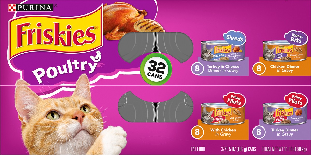 slide 7 of 9, Friskies Purina Friskies Gravy Wet Cat Food Variety Pack, Poultry Shreds, Meaty Bits & Prime Filets, 11 lb