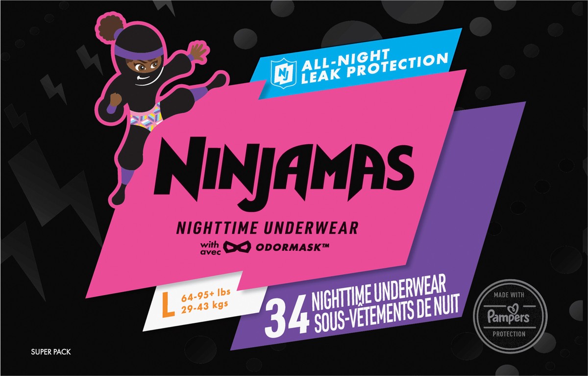 Ninjamas Nighttime Bedwetting Underwear Girl Size L 34 Count 34 ct