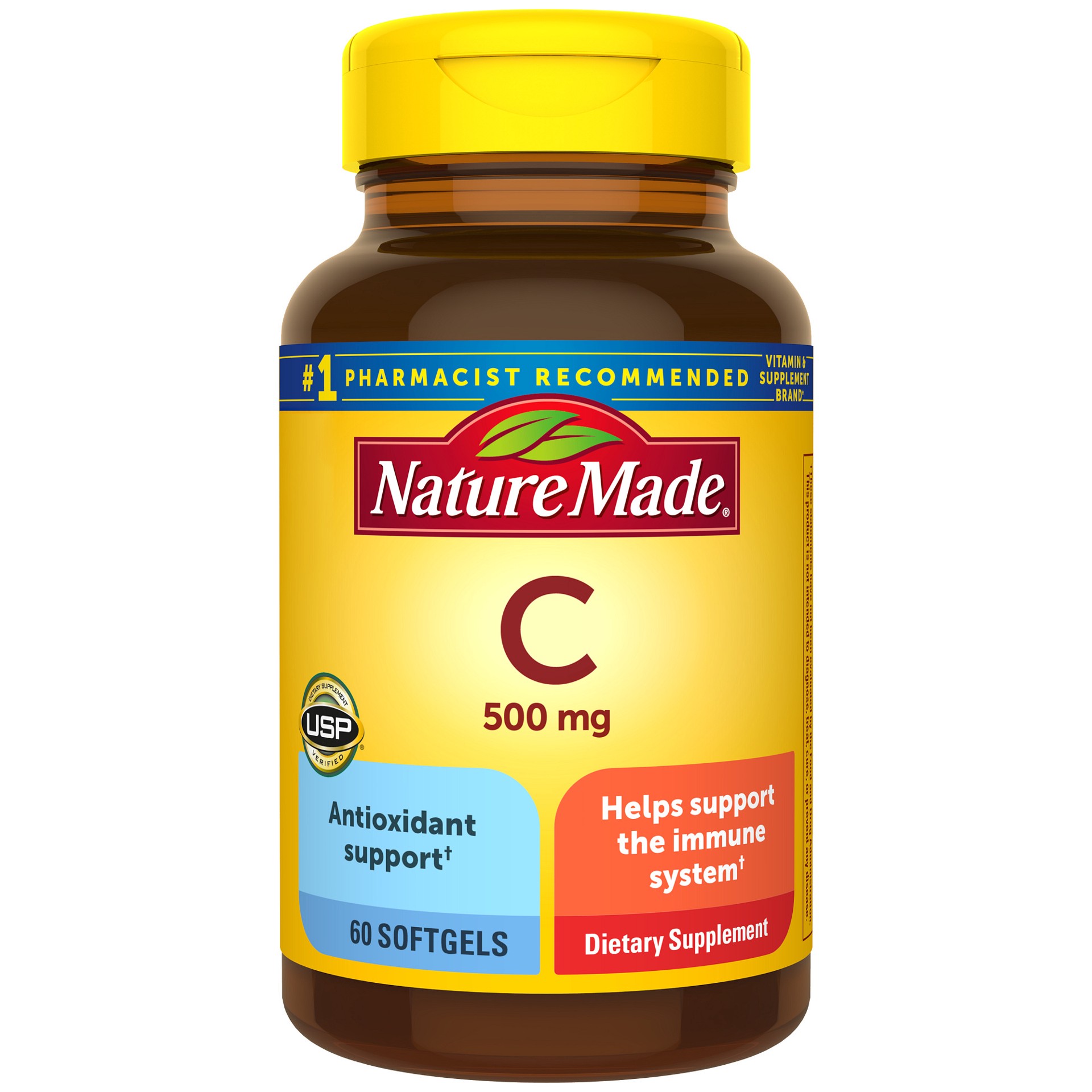 slide 1 of 6, Nature Made Vitamin C 500 mg, Dietary Supplement for Immune Support, 60 Softgels, 60 Day Supply, 60 ct