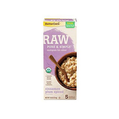 slide 1 of 1, Better Oats Organic Raw Pure and Simple Cinnamon Plum Spiced Multigrain Hot Cereal, 7.4 oz