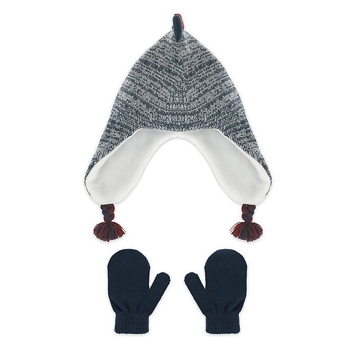 slide 1 of 2, Capelli New York Toddler Dino Hat and Mitten Set - Navy, 2 ct