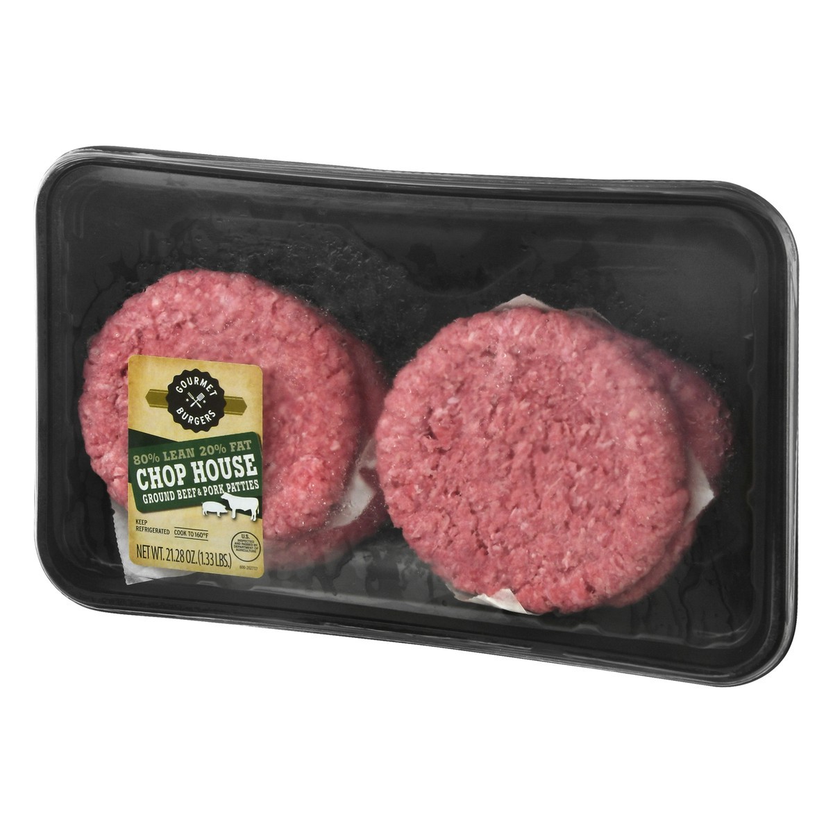 slide 9 of 10, Gourmet Burgers 80%/20% Chop House Ground Beef & Pork Patties 21.28 oz, 21.28 oz