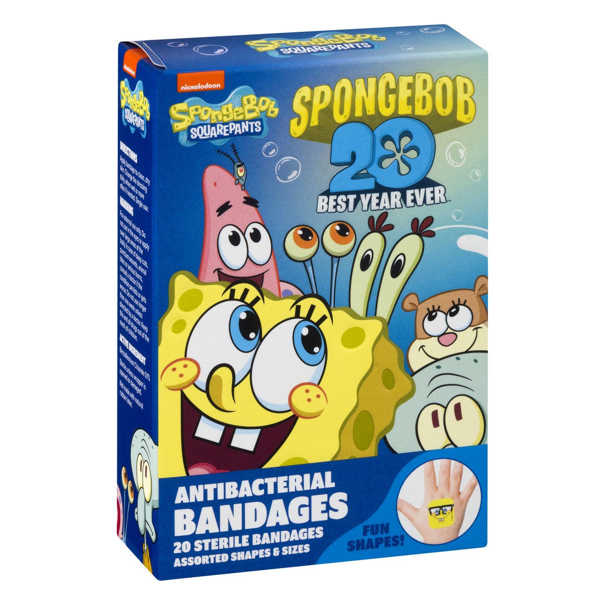 slide 3 of 11, Nickelodeon Assorted Shapes & Sizes Spongebob Antibacterial Sterile Bandages 20.0 ea, 20 ct