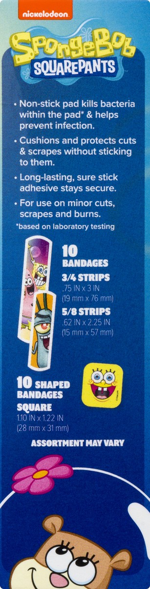 slide 7 of 11, Nickelodeon Assorted Shapes & Sizes Spongebob Antibacterial Sterile Bandages 20.0 ea, 20 ct