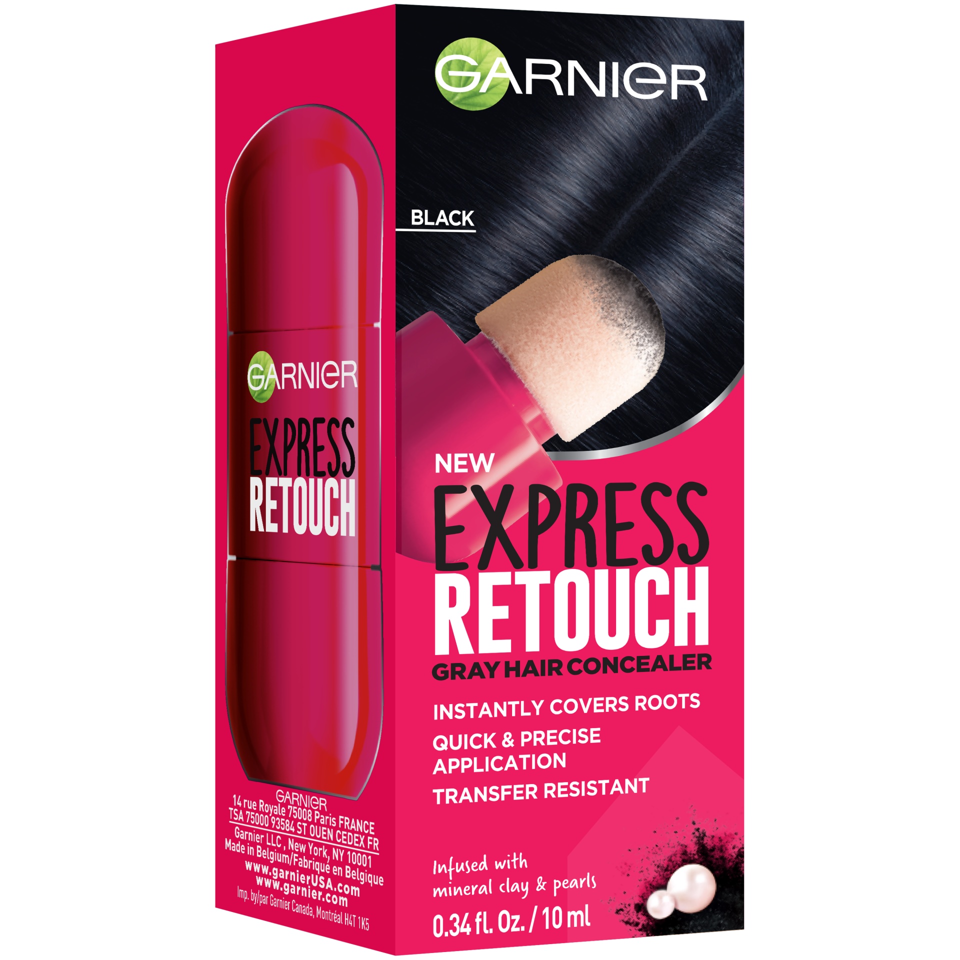 slide 3 of 8, Garnier Express Retouch Gray Hair Concealer Black, 0.34 fl oz