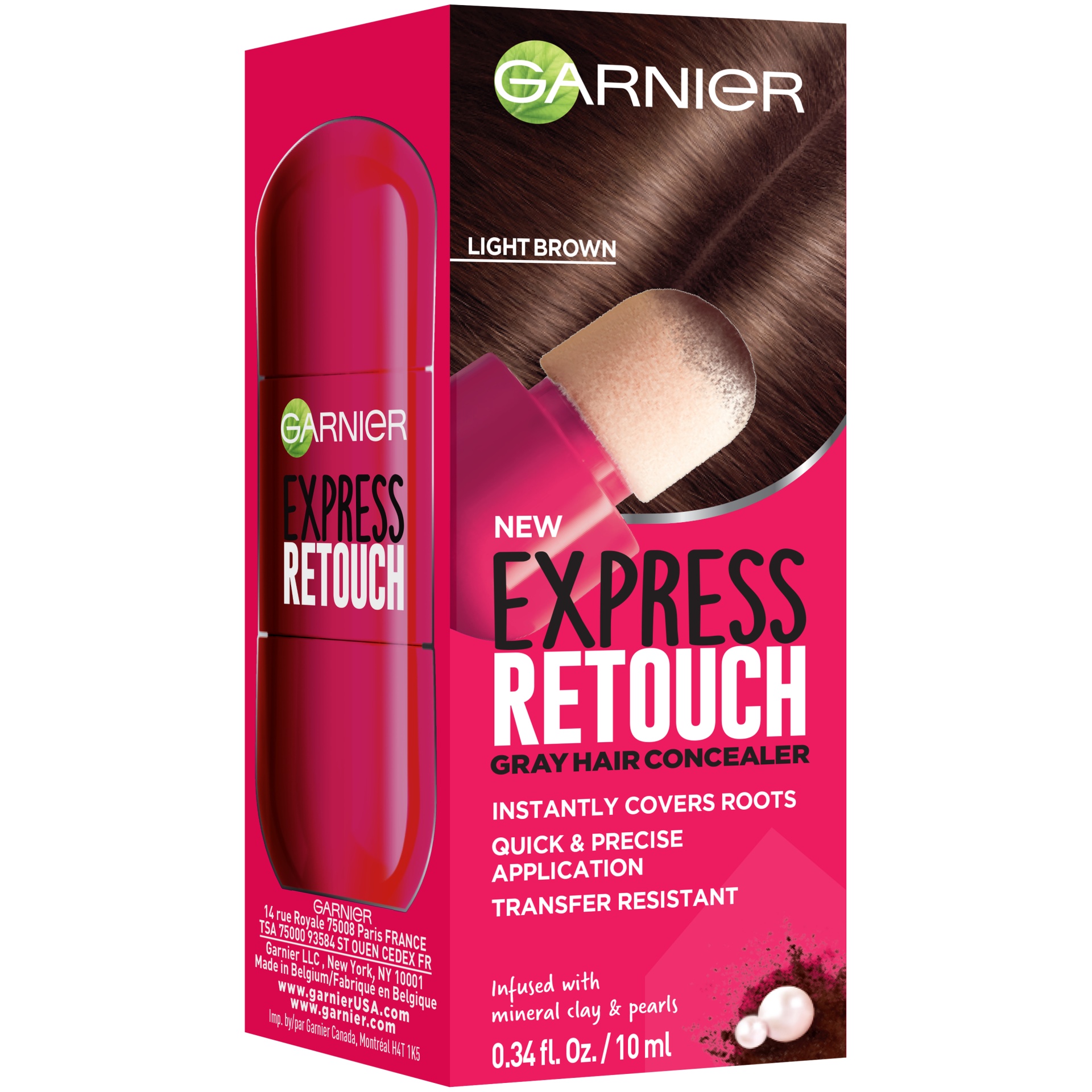 slide 2 of 7, Garnier Express Retouch Gray Hair Concealer Light Brown, 0.34 fl oz