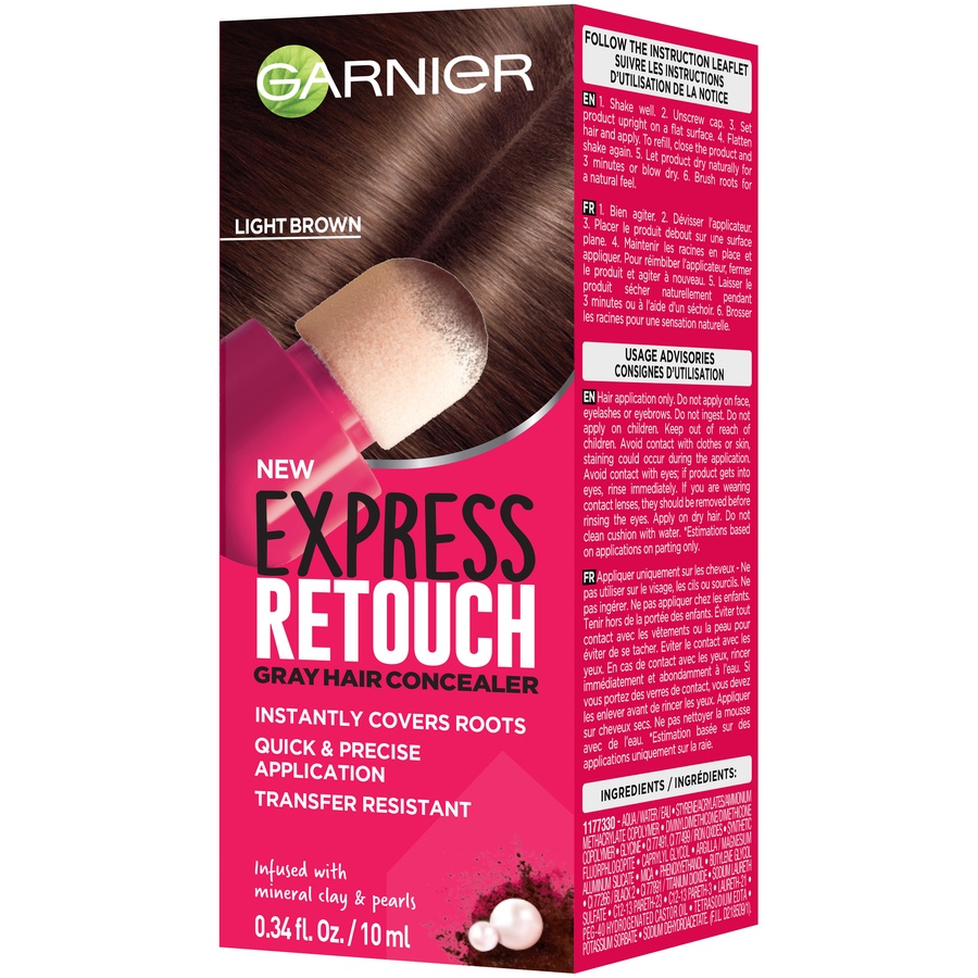 slide 3 of 7, Garnier Express Retouch Gray Hair Concealer Light Brown, 0.34 fl oz