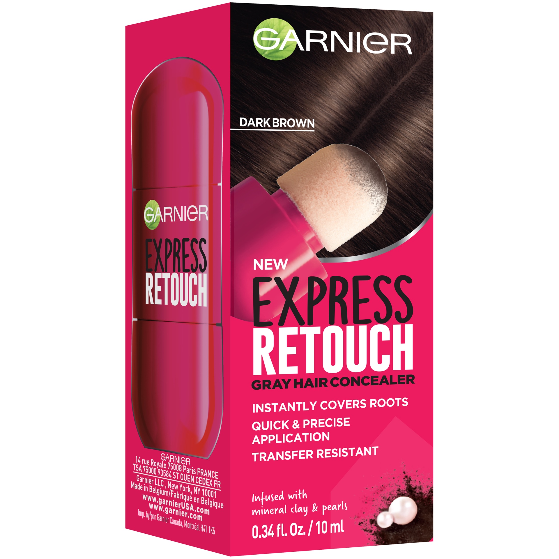 slide 3 of 8, Garnier Express Retouch Dark Brown Gray Hair Concealer, 0.34 fl oz