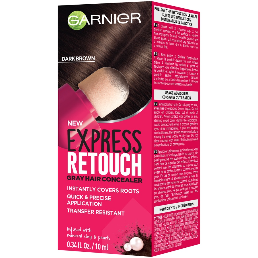 slide 4 of 8, Garnier Express Retouch Dark Brown Gray Hair Concealer, 0.34 fl oz