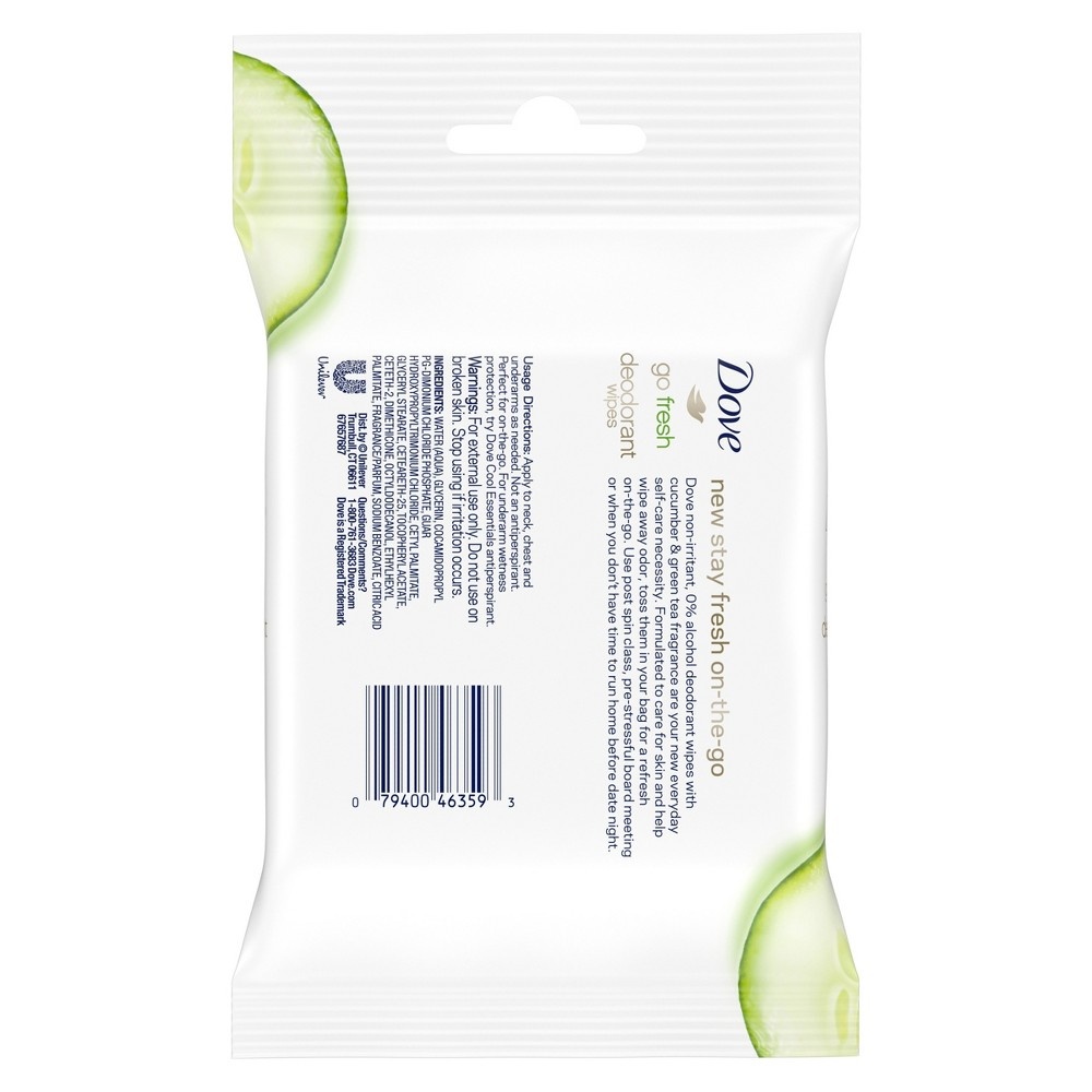 slide 3 of 3, Dove Go Fresh Cucumber Green Tea Deodorant Wipes, 25 ct