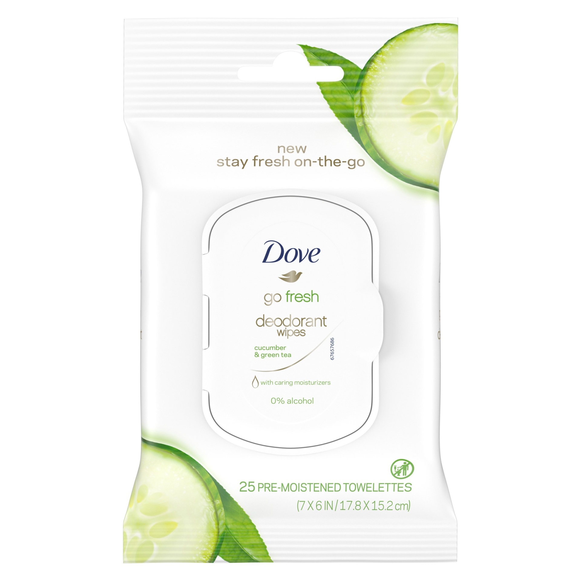 slide 1 of 3, Dove Go Fresh Cucumber Green Tea Deodorant Wipes, 25 ct