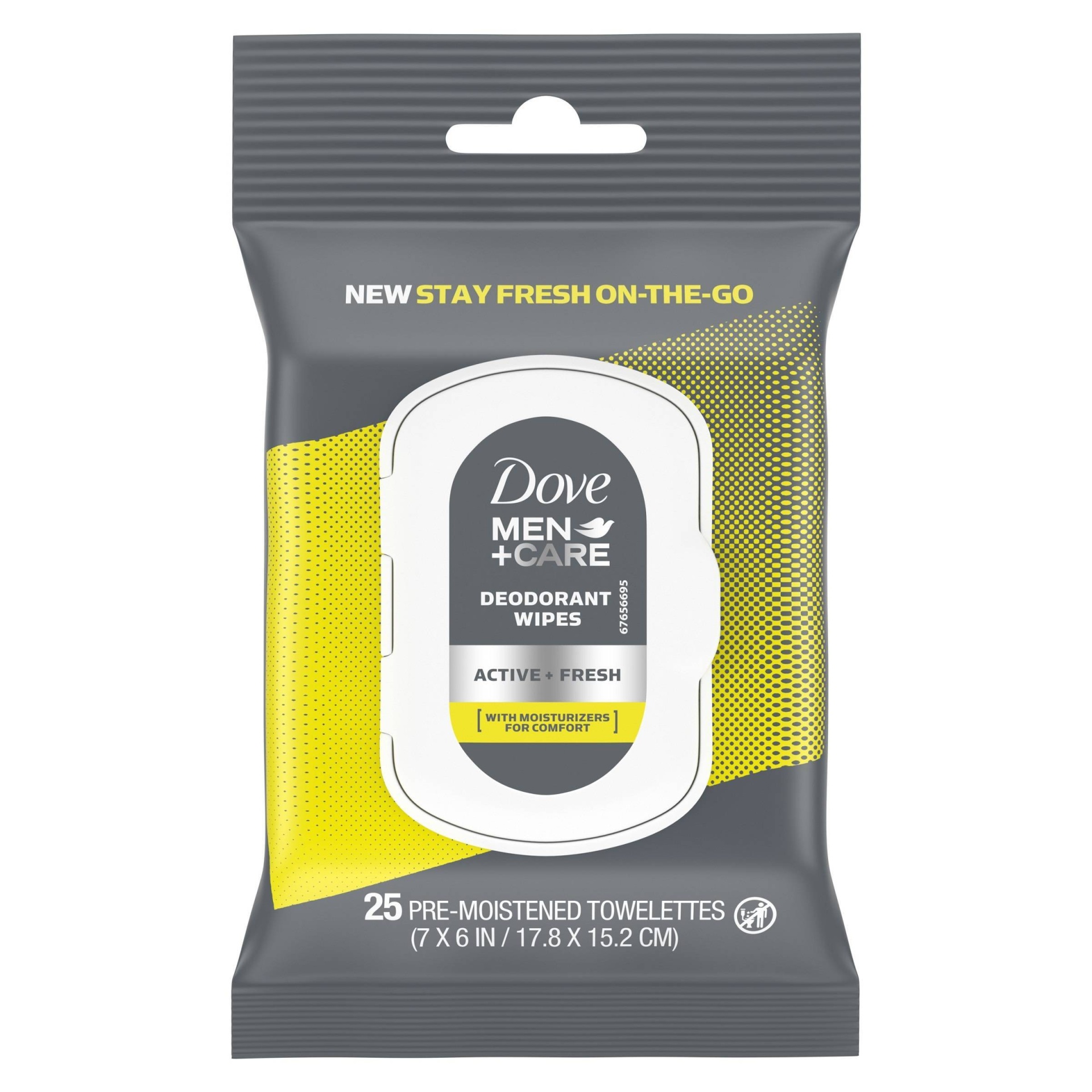 slide 1 of 3, Dove Men+Care On-The-Go Active + Fresh Deodorant Wipes, 25 ct