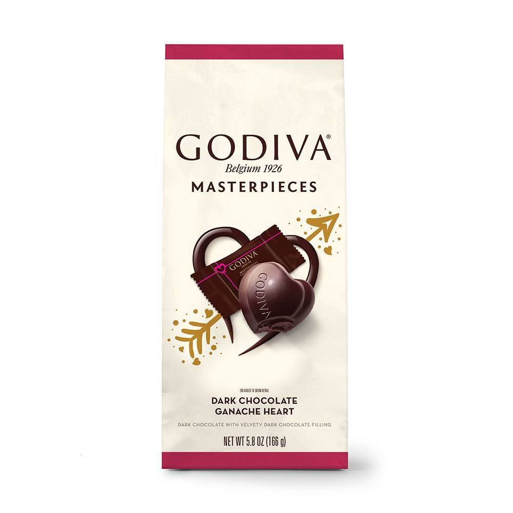 slide 1 of 1, Godiva Valentine's Day Masterpiece Dark Chocolate Ganache Heart Bag, 5.8 oz