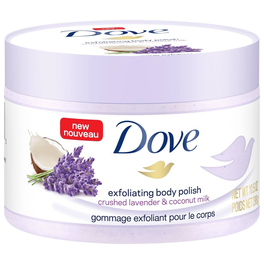 slide 2 of 4, Dove Crushed Lavender & Coconut Milk Exfoliating Body Scrub, 10.5 oz