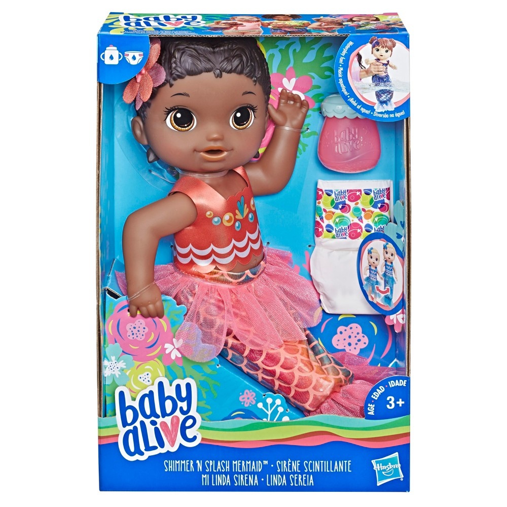 slide 2 of 2, Baby Alive Shimmer N Splash Mermaid Baby Doll - Black Hair, 1 ct