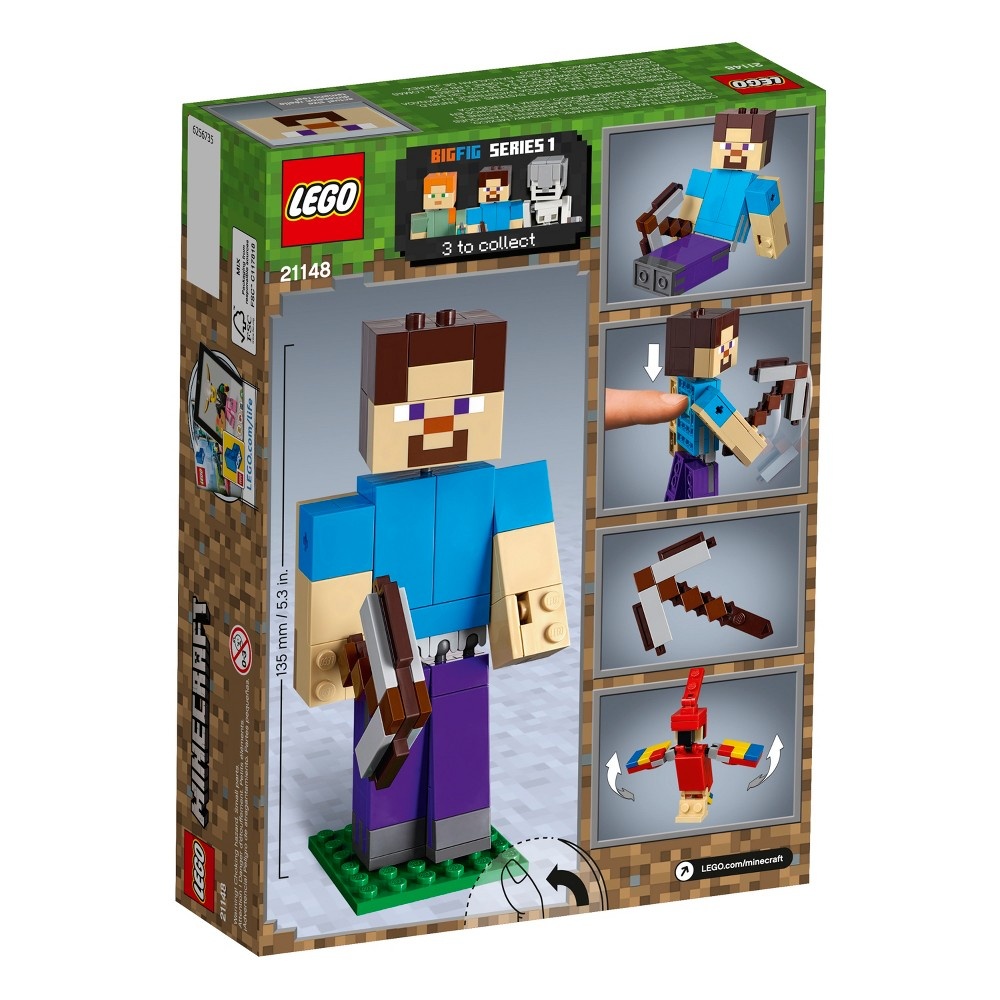 slide 7 of 7, LEGO Minecraft Steve BigFig with Parrot, 1 ct