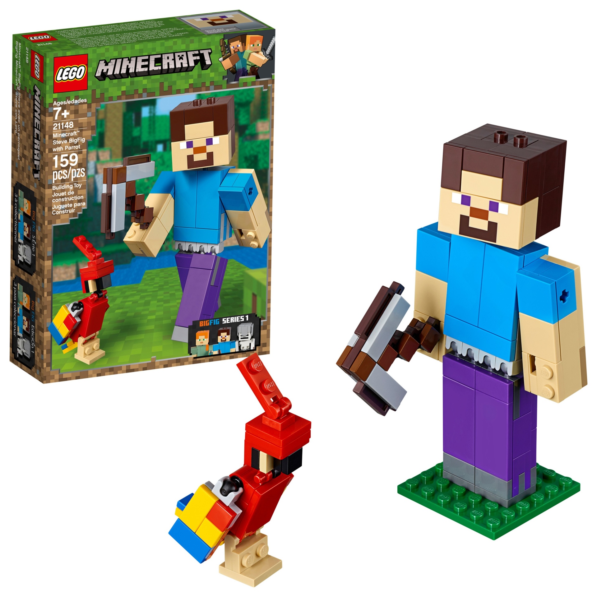 slide 1 of 7, LEGO Minecraft Steve BigFig with Parrot, 1 ct