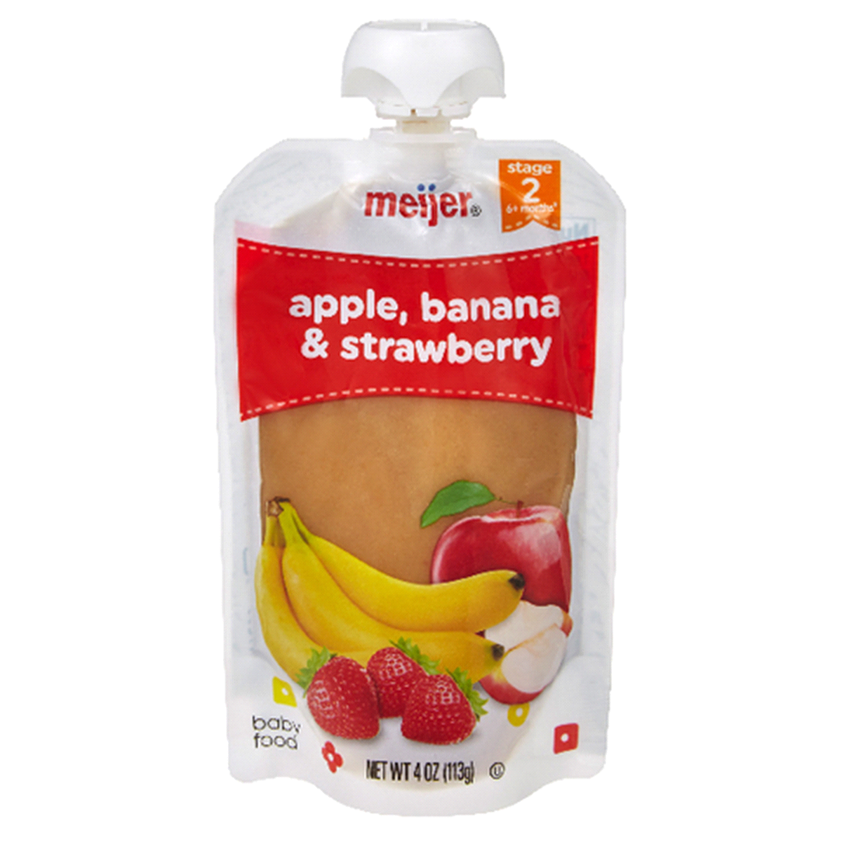 slide 1 of 1, Meijer Apple, Banana, and Strawberry Baby Food Pouch, 4 oz