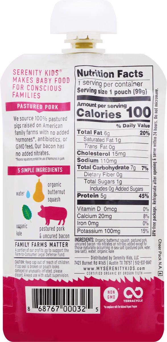 slide 8 of 10, Serenity Kids Serenity Organic Uncured Bacon, Kale And Squash Baby Food Pouch, 3.5 oz