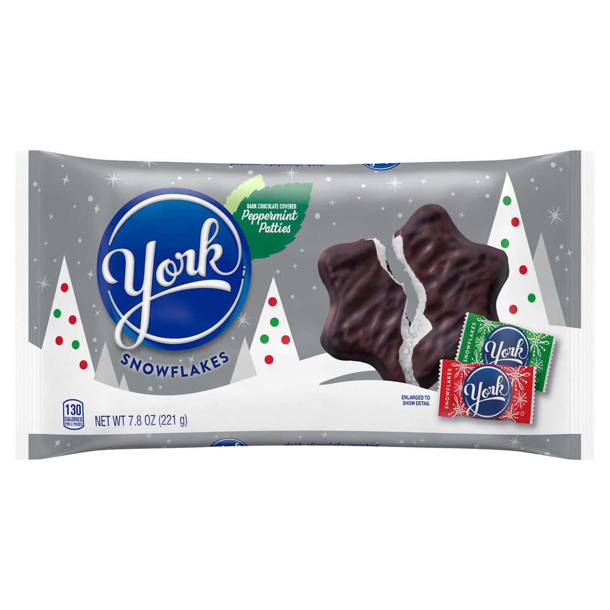 slide 1 of 4, York Dark Chocolate Peppermint Patties Snowflakes, Christmas Candy Bag, 7.8 oz, 7.8 oz
