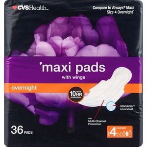 slide 1 of 1, CVS Health Maxi Pads With Wings, Overnight, 36 Pk, 1 ct