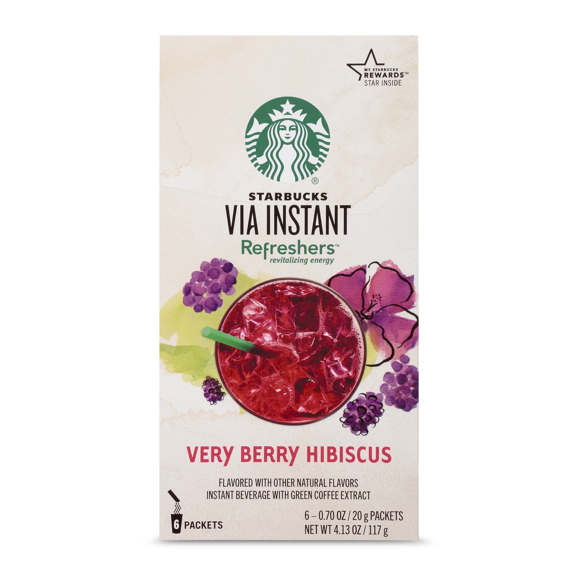 slide 1 of 4, Starbucks VIA Instant Flavored Packets — Refreshers Very Berry Hibiscus — 1 box (6 packets), 4.13 oz