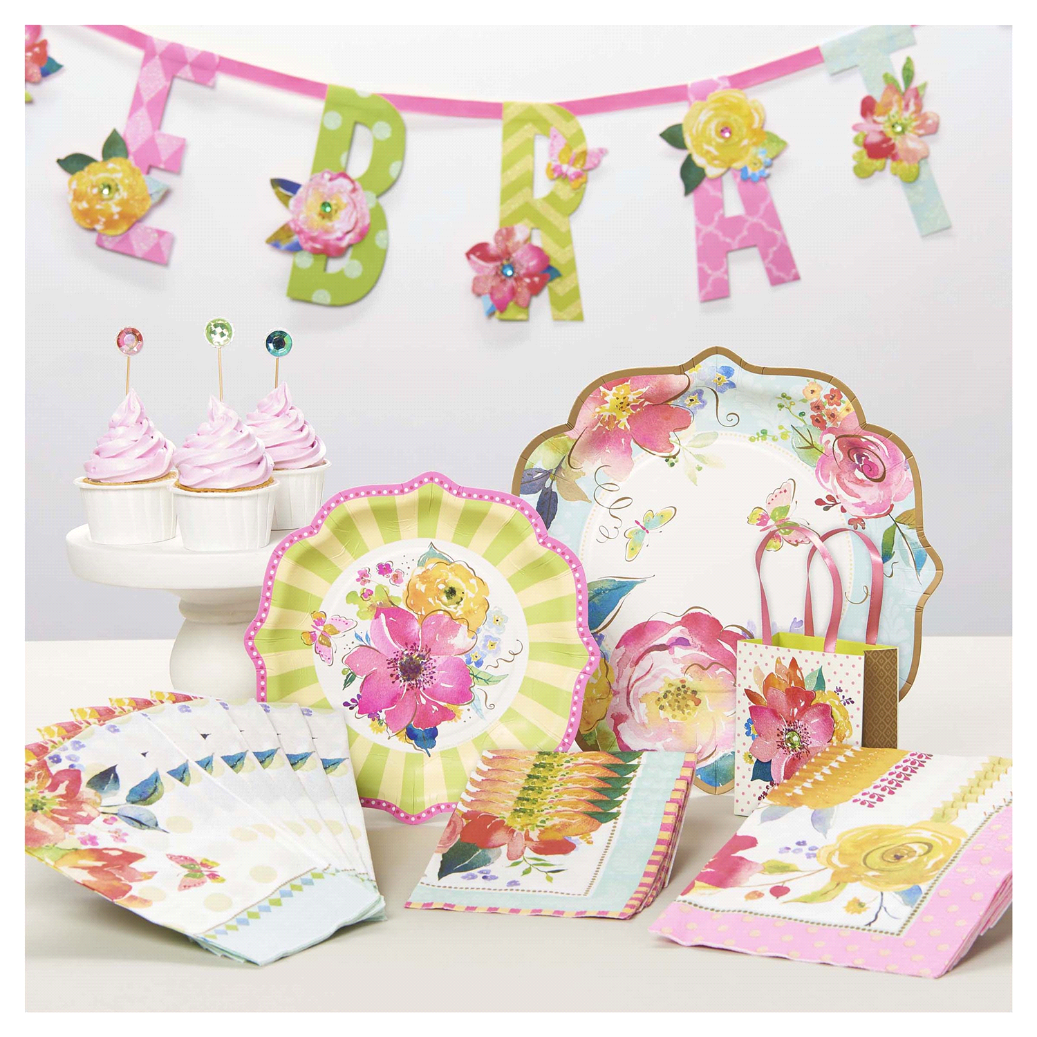 slide 2 of 3, Papyrus Watercolor Flowers Beverage Napkin, 1 ct