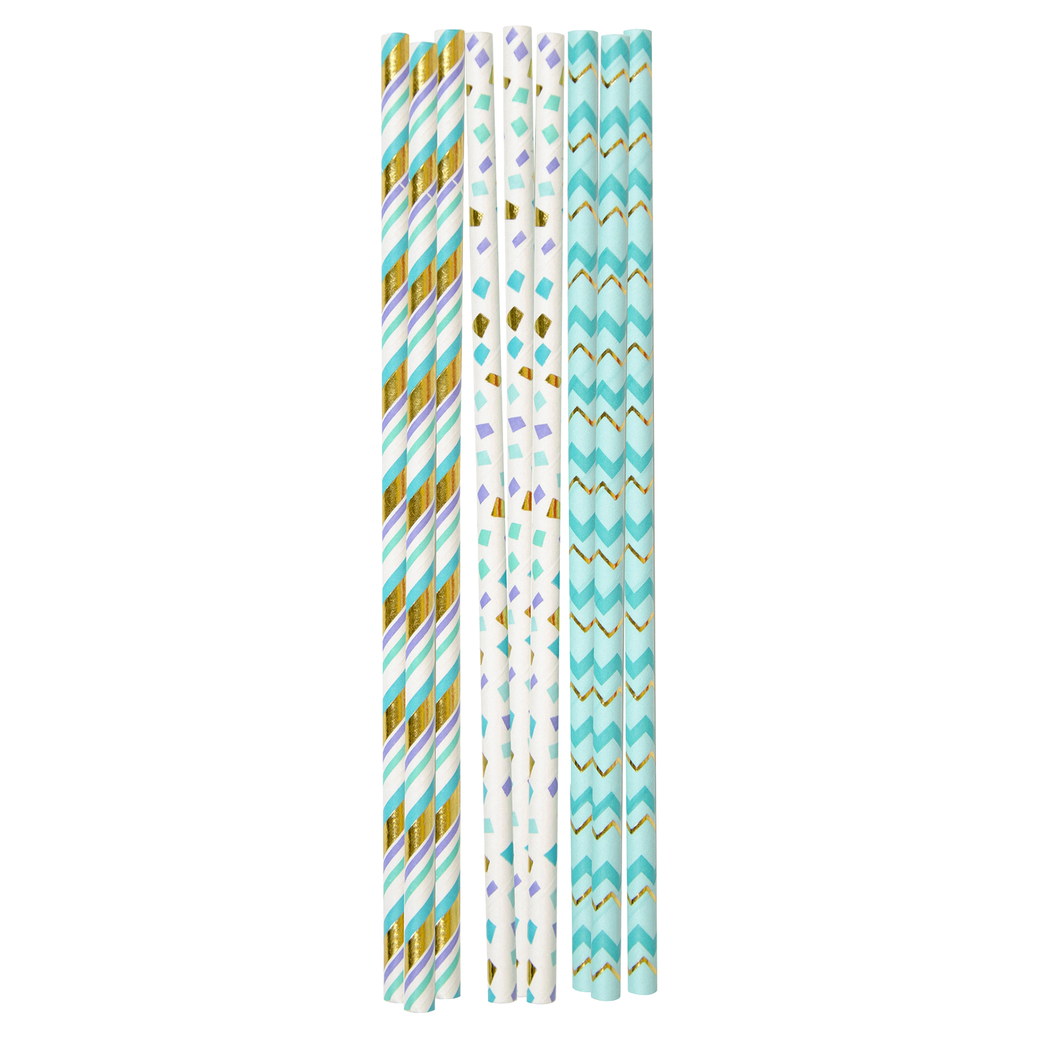 slide 1 of 1, Papyrus Teal Gold Paper Straws, 1 ct