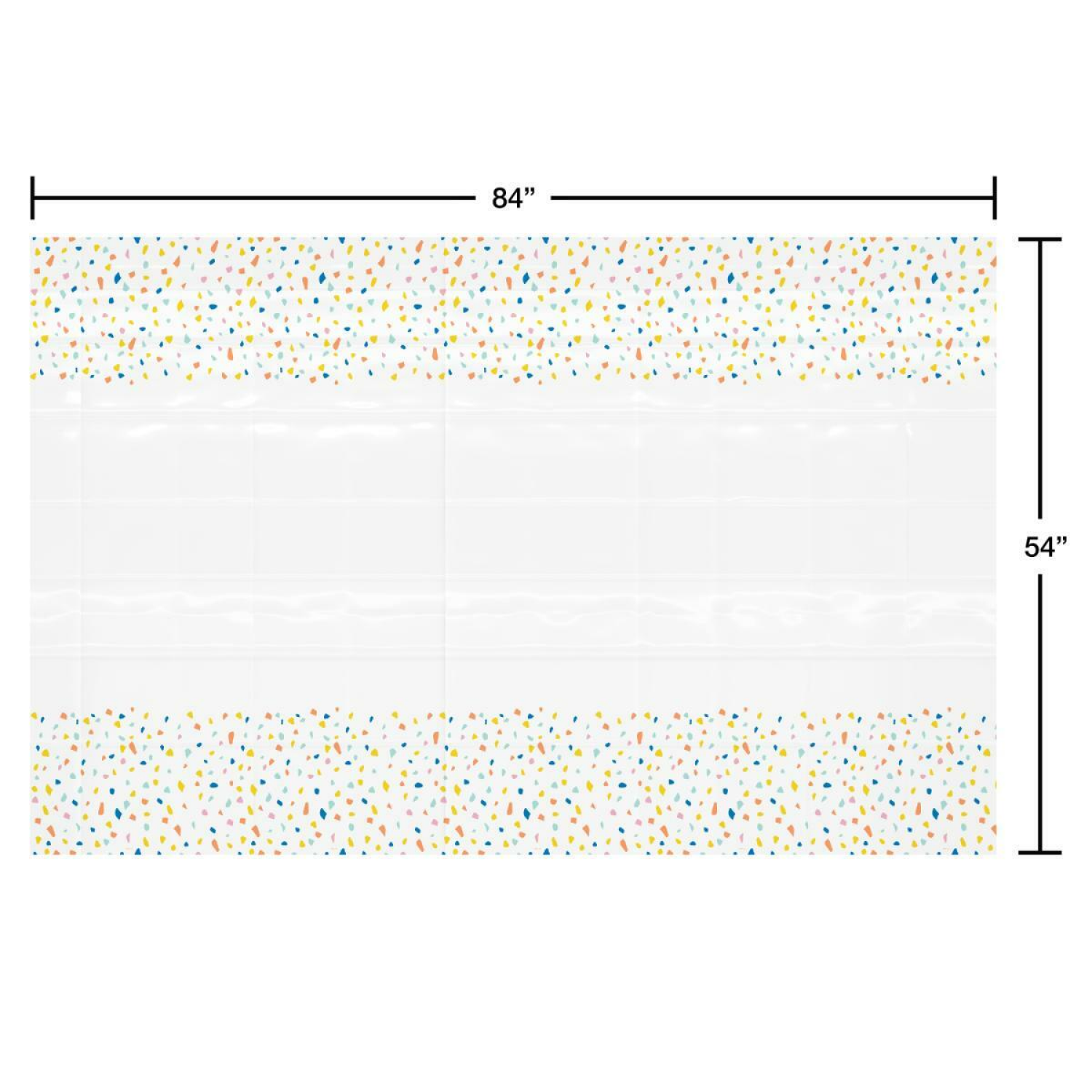 slide 2 of 2, American Greetings 54" x 84" Plastic Table Cover, White with Colorful Confetti Border, 54 in x 84 in