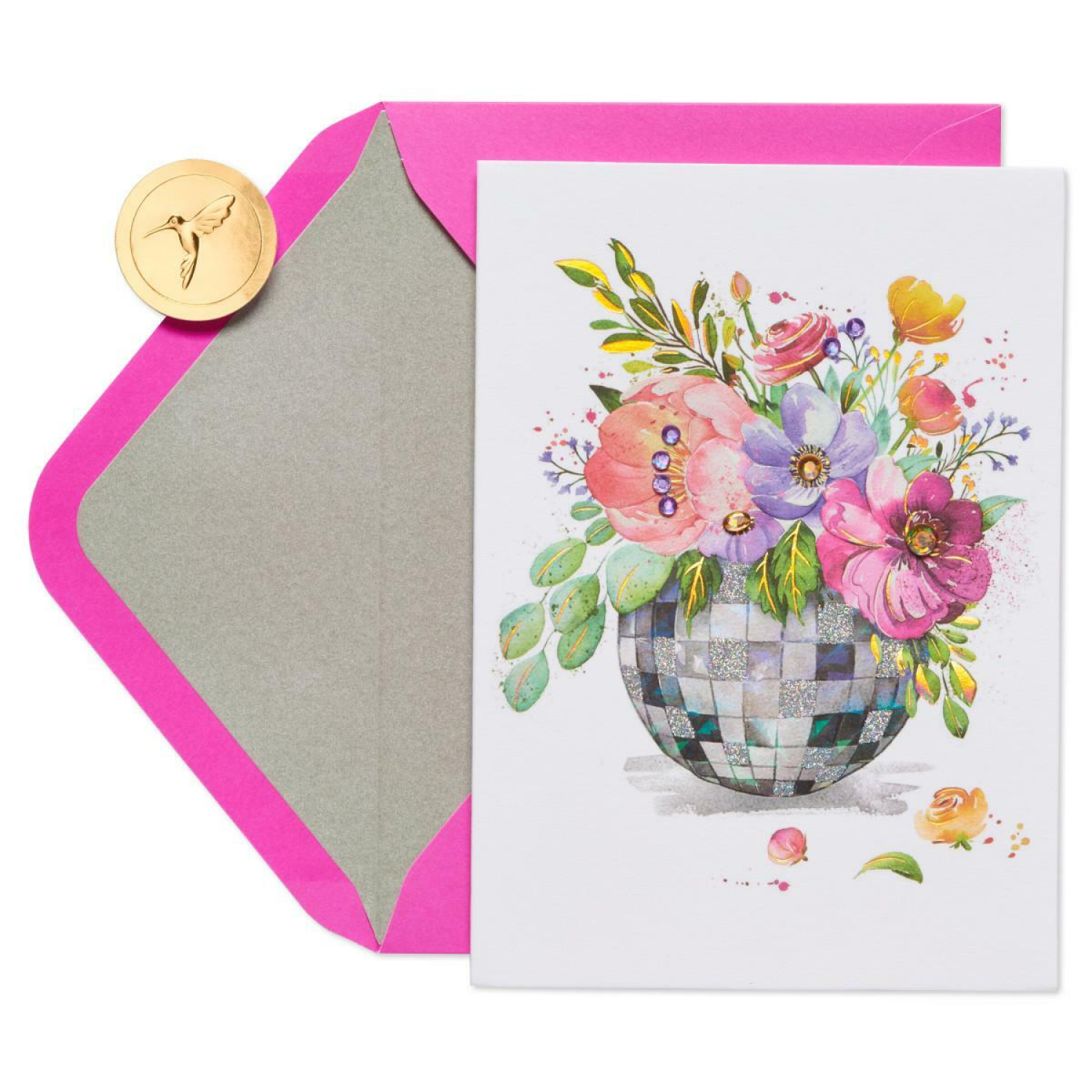 slide 4 of 5, Papyrus Blank Card #54, Floral Disco Ball, 1 ct