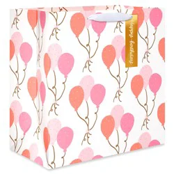 American Greetings Pink Balloons Jumbo White Birthday Square Bag with Hang Tag
