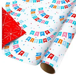 American Greetings Celebratory Banner Reversible Birthday Wrapping Paper, 20 sq. ft.