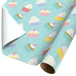American Greetings Cupcakes Birthday Light Blue Wrapping Paper, 20 sq. ft.
