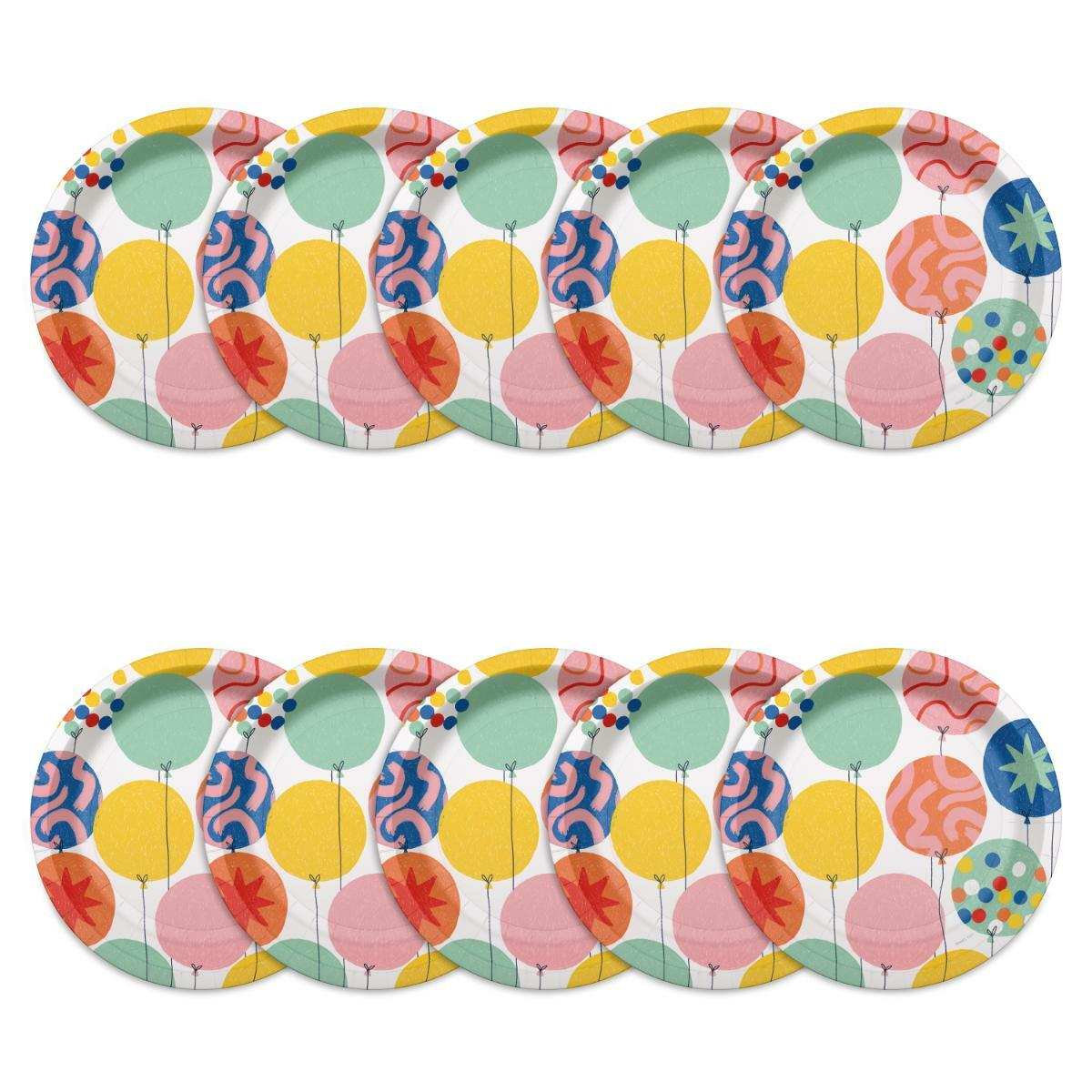 slide 3 of 3, American Greetings 10-Count 7" Paper Plates, Multicolored Balloons, 7 in