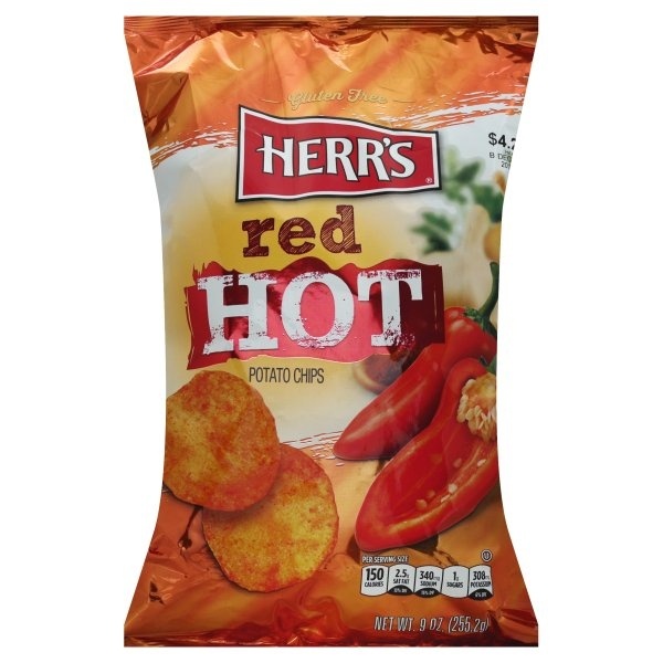 slide 1 of 1, Herr's Red Hot Potato Chips, 9 oz