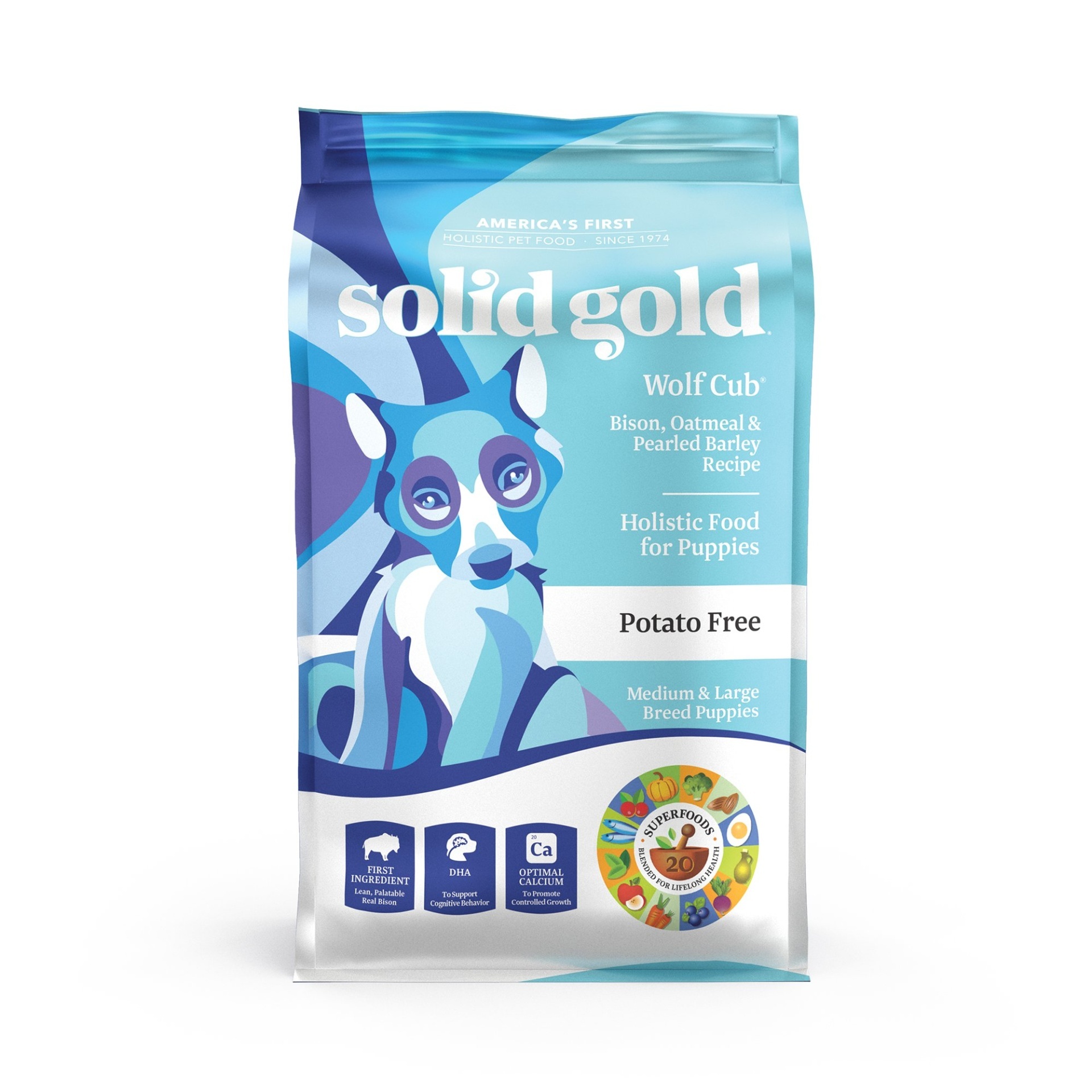 slide 1 of 1, Solid Gold Wolf Cub Bison & Oatmeal Puppy Food, 4 lb