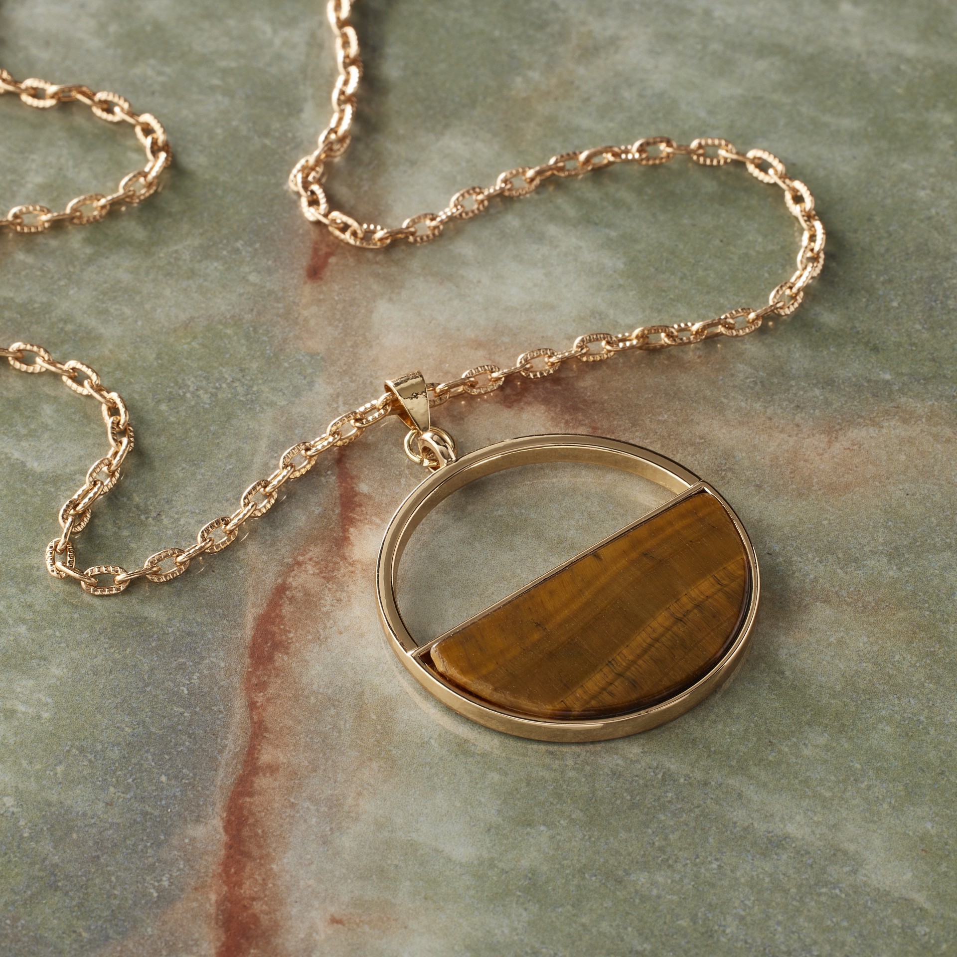 slide 2 of 3, Tiger's Eye Half Circle Pendant By Bead Landing, 47mm x 41.5mm