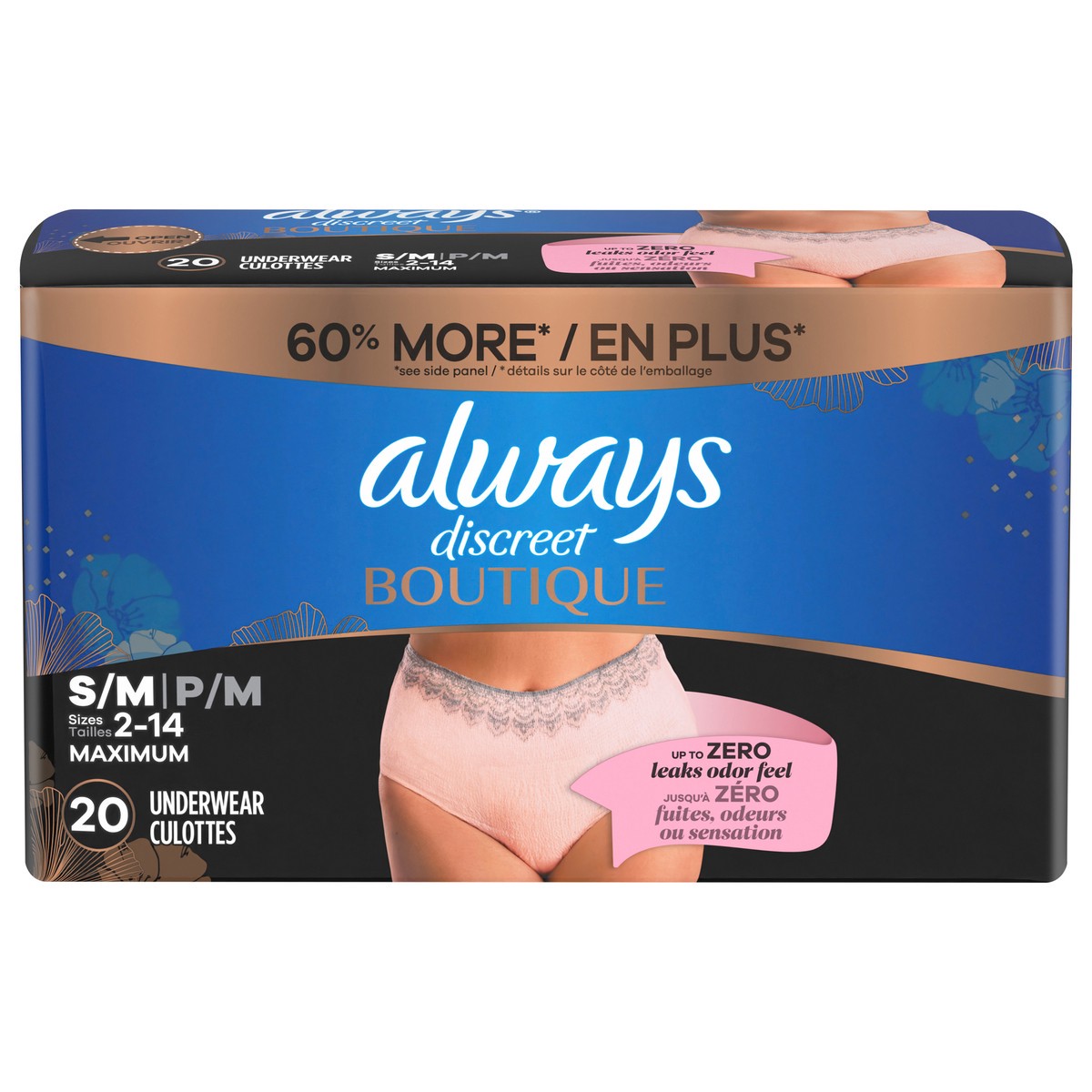 slide 1 of 29, Always Discreet Boutique Incontinence and Postpartum Underwear for Women, Maximum Protection, S/M, Rosy, 20 Count, 20 ct