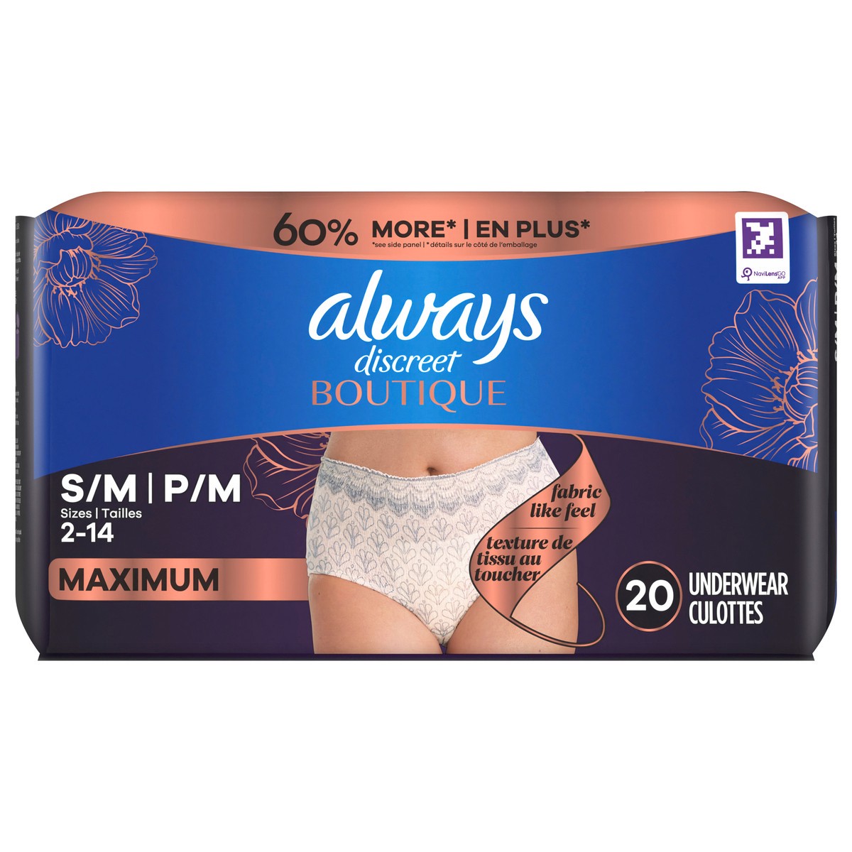 slide 1 of 5, Always Discreet Boutique Incontinence and Postpartum Underwear for Women, Maximum Protection, S/M, Rosy, 20 Count, 20 ct