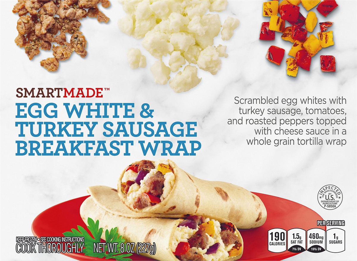 slide 4 of 14, Smart Made Egg White & Turkey Sausage Breakfast Wrap Frozen Meal, 8 oz Box, 8 oz